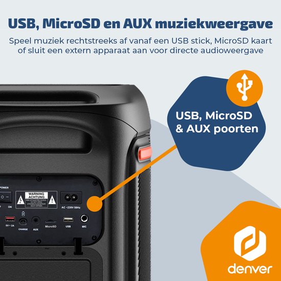 Denver Bluetooth Speaker Party box - Discolichten - Partybox - Incl Microfoon - Luidspreker - BPS370