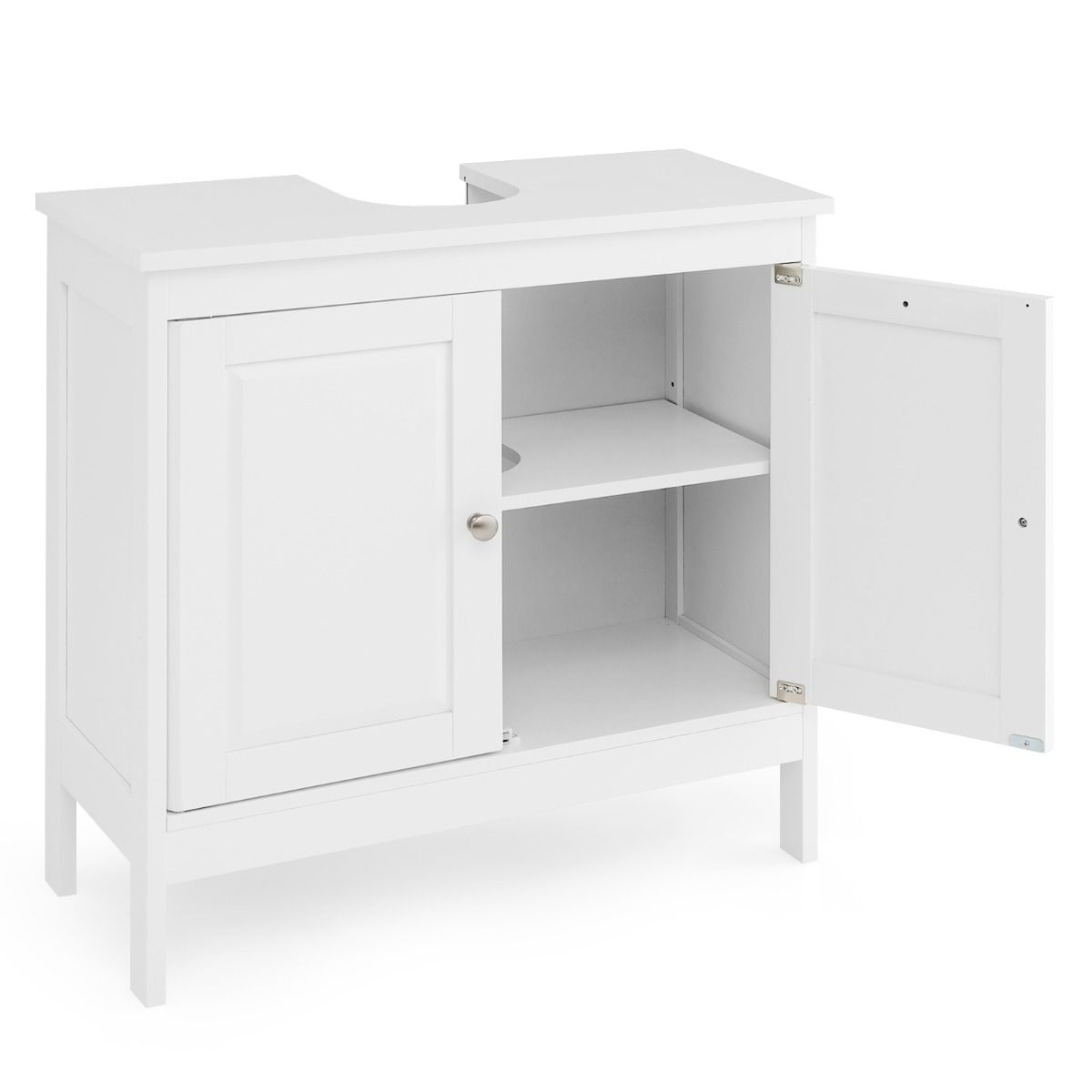 Coast Onderkast Wastafel - 60x30x62 cm - Wit – Badkamerkast met 2 Deuren en Verstelbare Plank