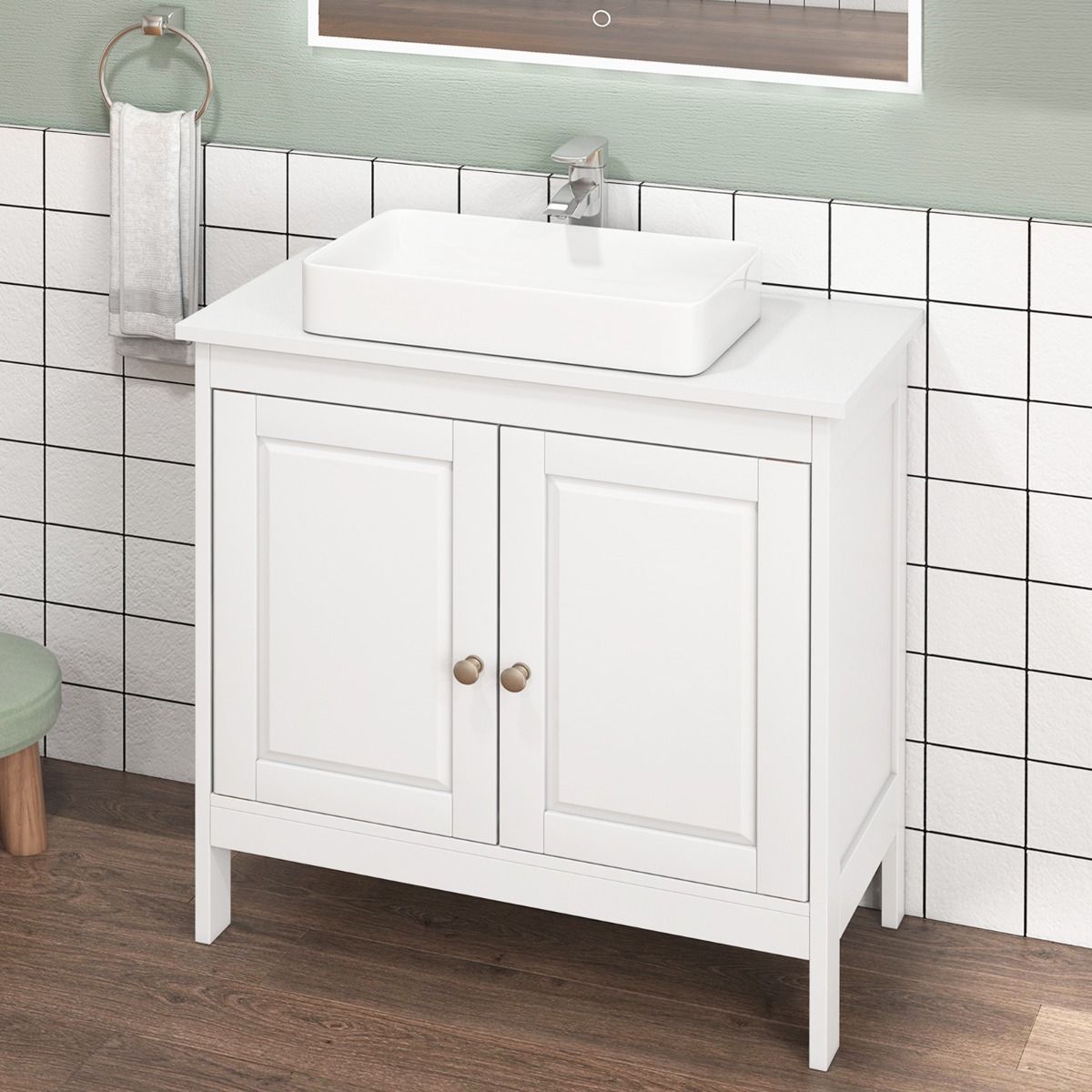 Coast Onderkast Wastafel - 60x30x62 cm - Wit – Badkamerkast met 2 Deuren en Verstelbare Plank