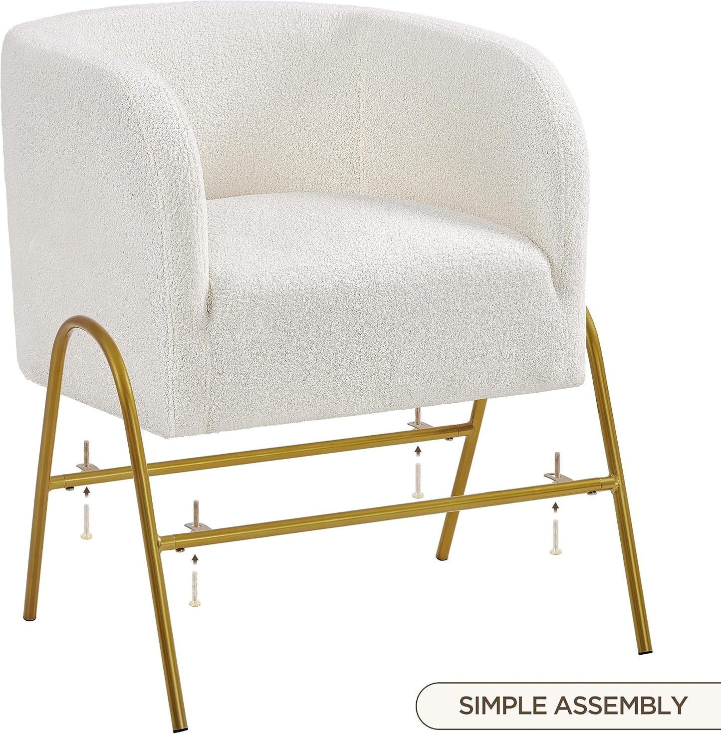 Yaheetech Accentstoel Luxe Barrelstoel Boucle - Gouden V-Poten - Ivoor - 69x69x72 cm
