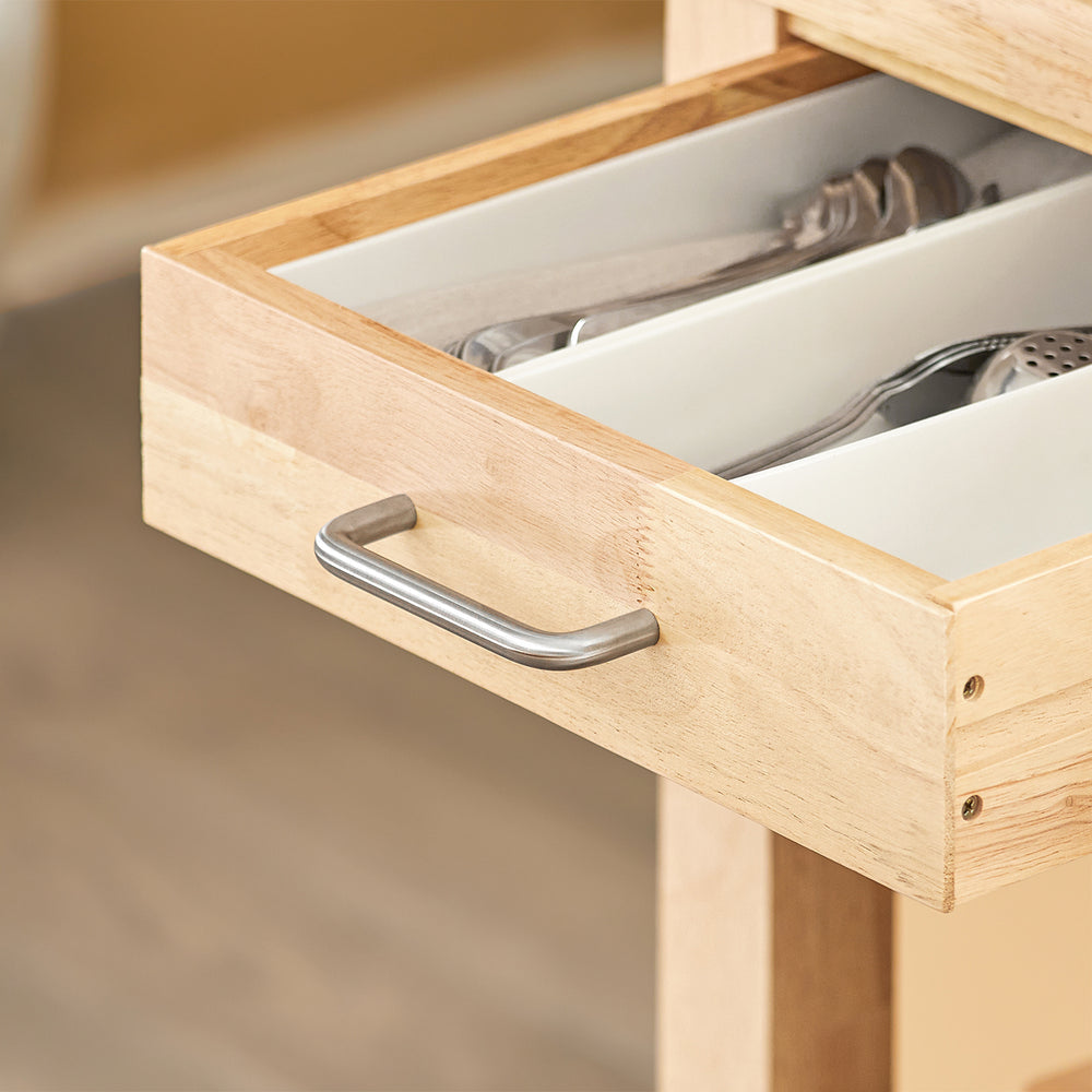 SoBuy Keukenwagen met 2 lades en 2 opbergplanken - 80 x 90 x 40 cm - Houtkleur