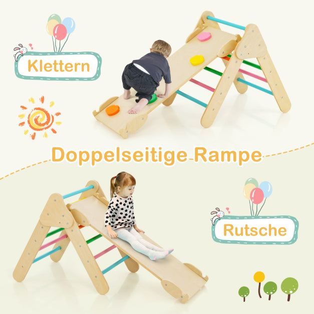 Coast 4-in-1 Houten Klimrek Set - Klimdriehoek, Klimboog, Dubbelzijdige Glijbaan/Klimhelling, 50 kg Belastbaar - Diverse Afmetingen - Beukenhout - Kleurrijk