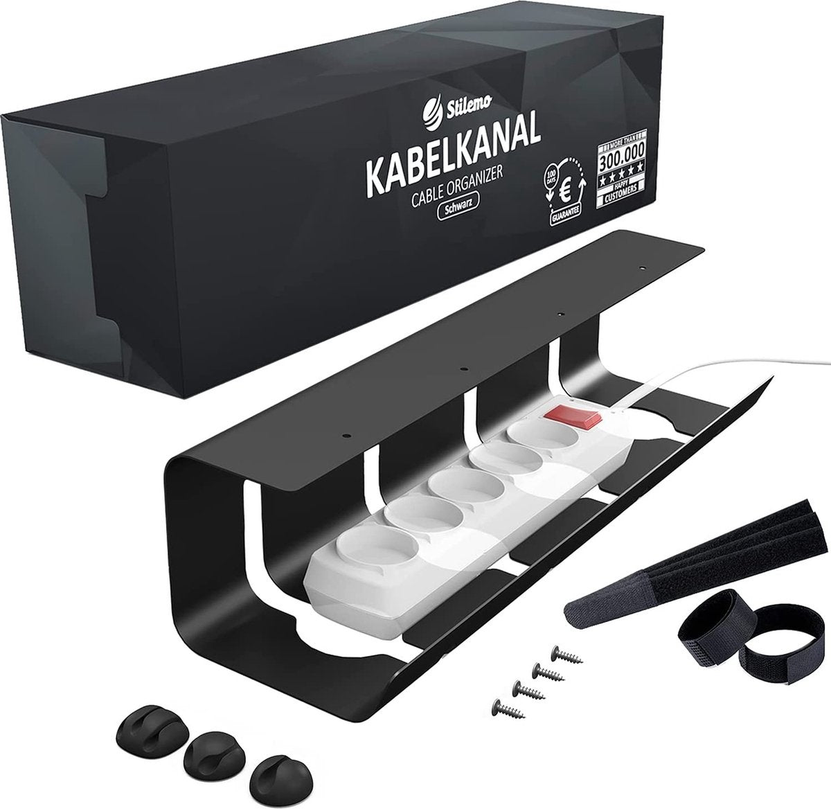 Stilemo Kabelgoot Bureau - Kabelbeheer - Kabelhouder 43 CM - Kabelorganizer Onder Bureau - Diverse Bevestigingsopties - 5 KG Draagvermogen - Zwart
