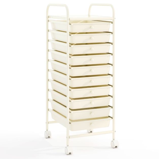 Coast Opbergwagen - Metaal - 10 Laden - 360° Wielen - 33x37x86 cm - Zwart