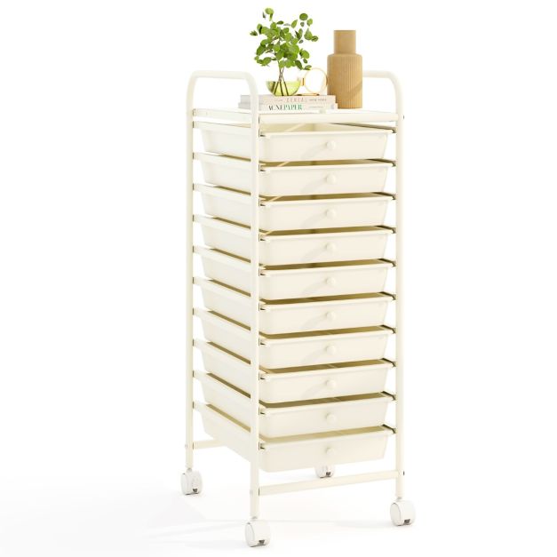 Coast Opbergwagen - Metaal - 10 Laden - 360° Wielen - 33x37x86 cm - Zwart