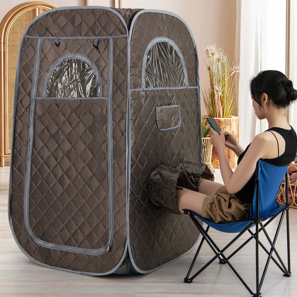 Coast Draagbare Stoomsauna - Thuis sauna voor 1-2 personen - 3 liter stoomgenerator - Grijs 89 x 89 x 149 cm