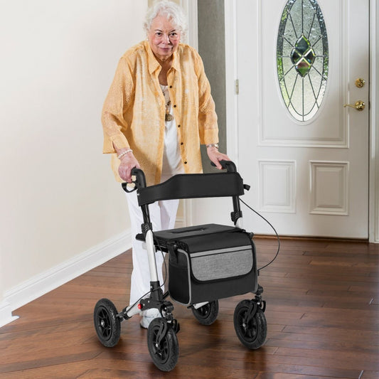Coast 2-in-1 Rollator en Reisrolstoel Zwart/Rood/Zilver – 62 x 82 x 81,5-97 cm – Opvouwbaar