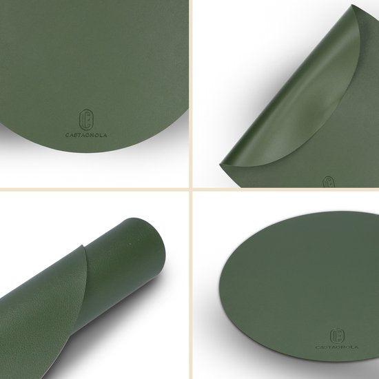 Castagnola Lederlook Placemats - Ronde Placemats - Antislip Placemat van Kunstleer - Waterafstotende Onderlegger - Onderzetter - 6 Stuks - Diameter 38 cm - Groen