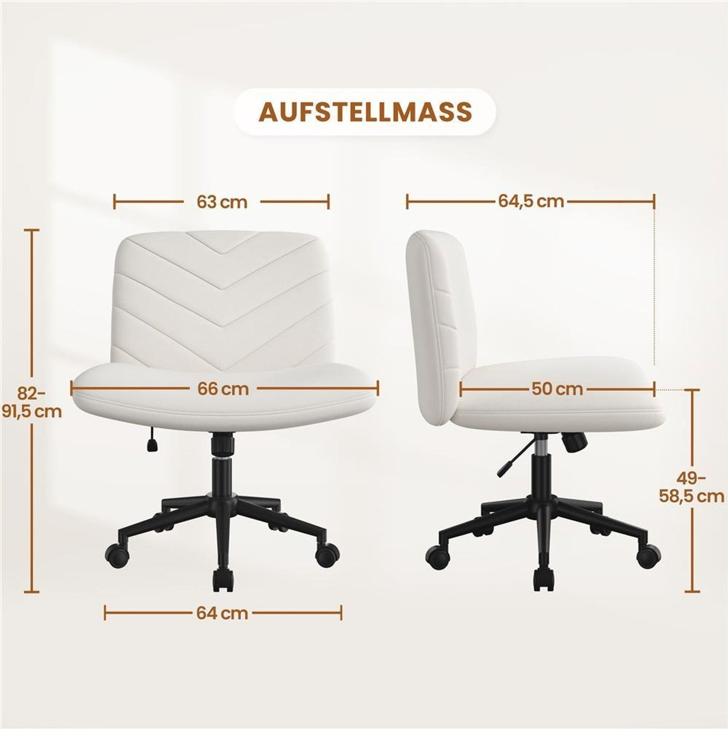Yaheetech Bureaustoel Brede Zitting - Ergonomische Draaistoel met Rugleuning - In Hoogte Verstelbaar - 66x64,5x82-91,5 cm - Beige