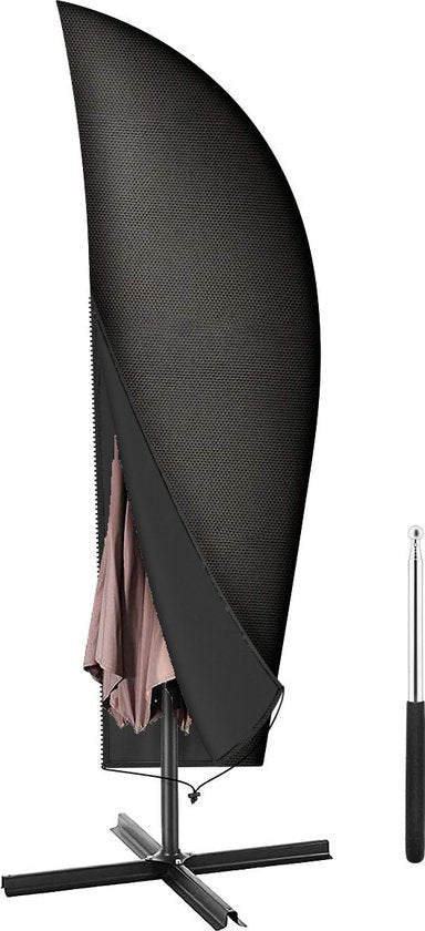 Volcan Parasolhoes voor Zweefparasol - Tot 400cm - Waterdicht - Oxford 420D - Met Rits, Trekkoord, Stok en Opberghoes - Zwart