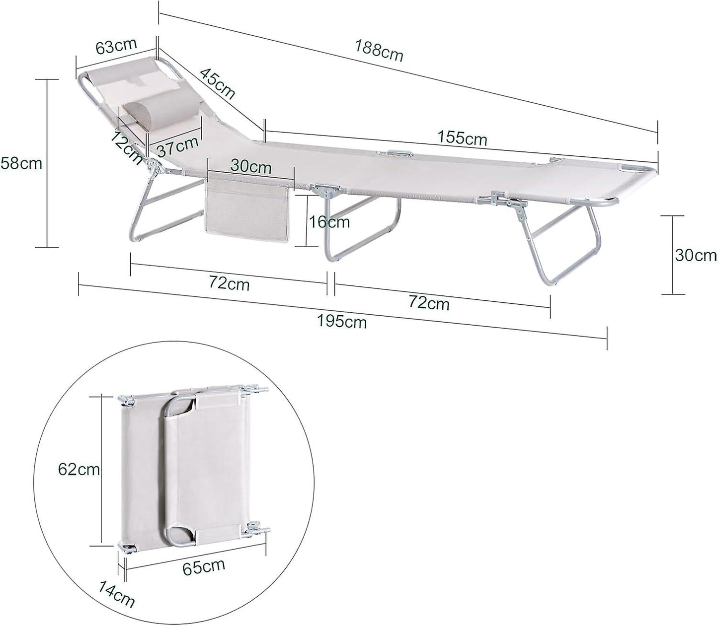 SoBuy - Set van 2 Verstelbare Buiten Zonnebanken voor Camping en Tuin - Beige