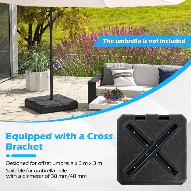 Coast Robuuste Zwarte Parasolvoet 67x67x13 cm – Vulbaar met Water en Zand tot 80 kg, Draagbare Vierkante Parasolstandaard voor Offset Parasol 300 cm