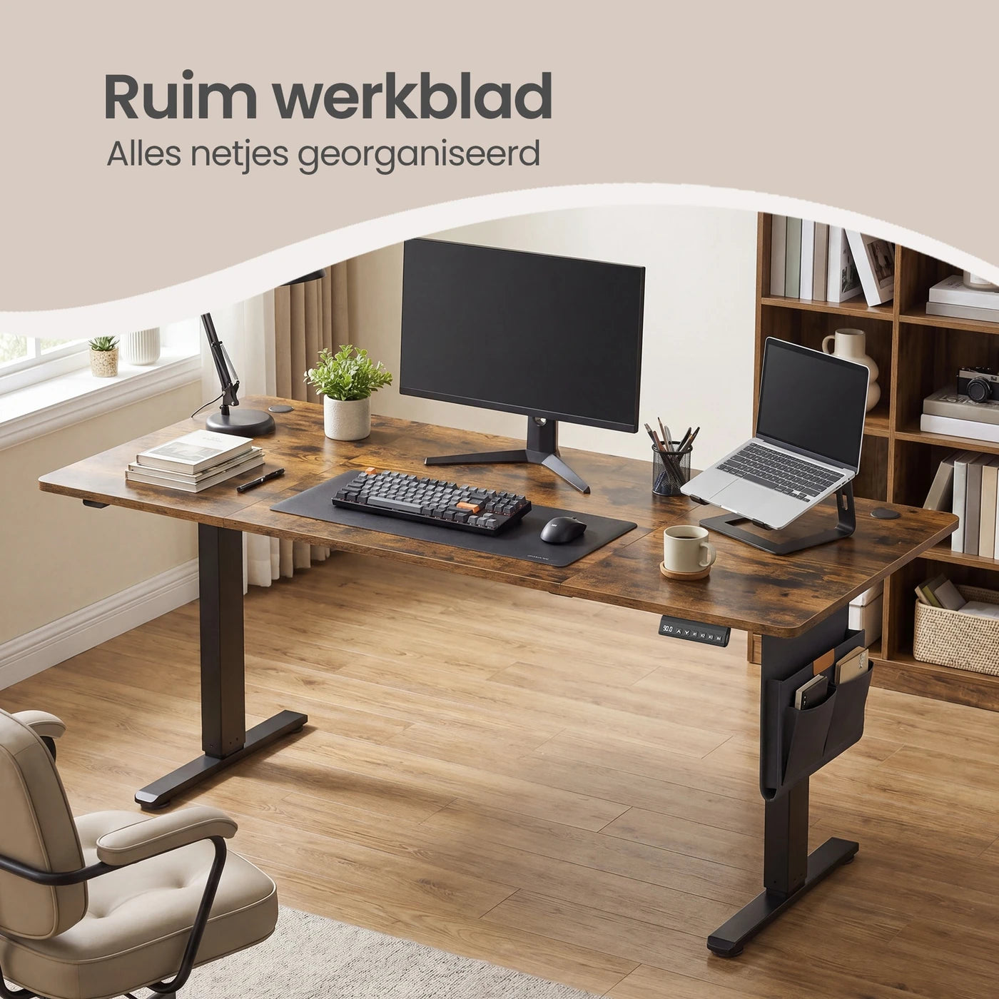 JOYFURNOS Elektrisch Verstelbaar Bureau 180 x 80 cm - 72-120 cm - Vintage Bruin & Zwart - Geheugenfunctie - 70 kg