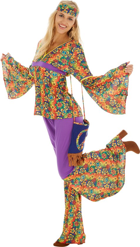 Dressforfun Vrouwenkostuum Hippie XL - verkleedkleding kostuum halloween verkleden feestkleding carnavalskleding carnaval feestkledij partykleding - 300945