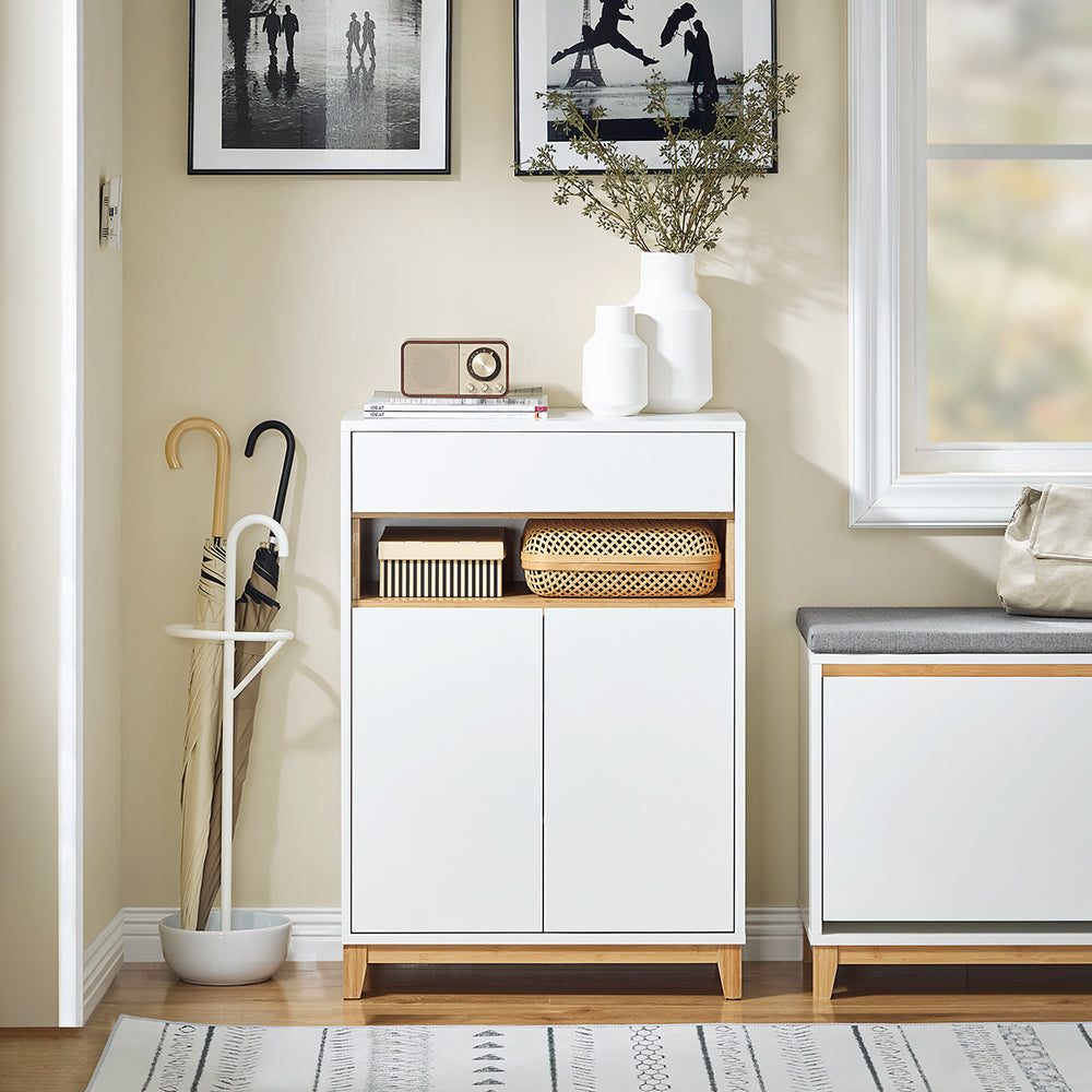 SoBuy FSB97-WN Multifunctionele opbergkast grijs 60x34x85cm met laden, verstelbare planken en dubbele deuren