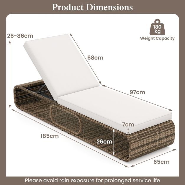 Coast Ligstoel - Rattan - Verstelbaar - Opbergruimte - Kussen - 185 x 65 x 26-86 cm - Gemengd Bruin