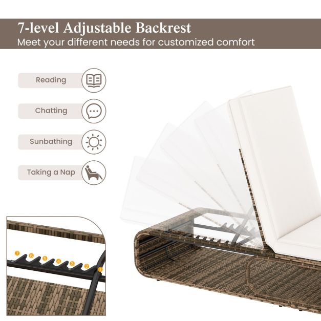 Coast Ligstoel - Rattan - Verstelbaar - Opbergruimte - Kussen - 185 x 65 x 26-86 cm - Gemengd Bruin
