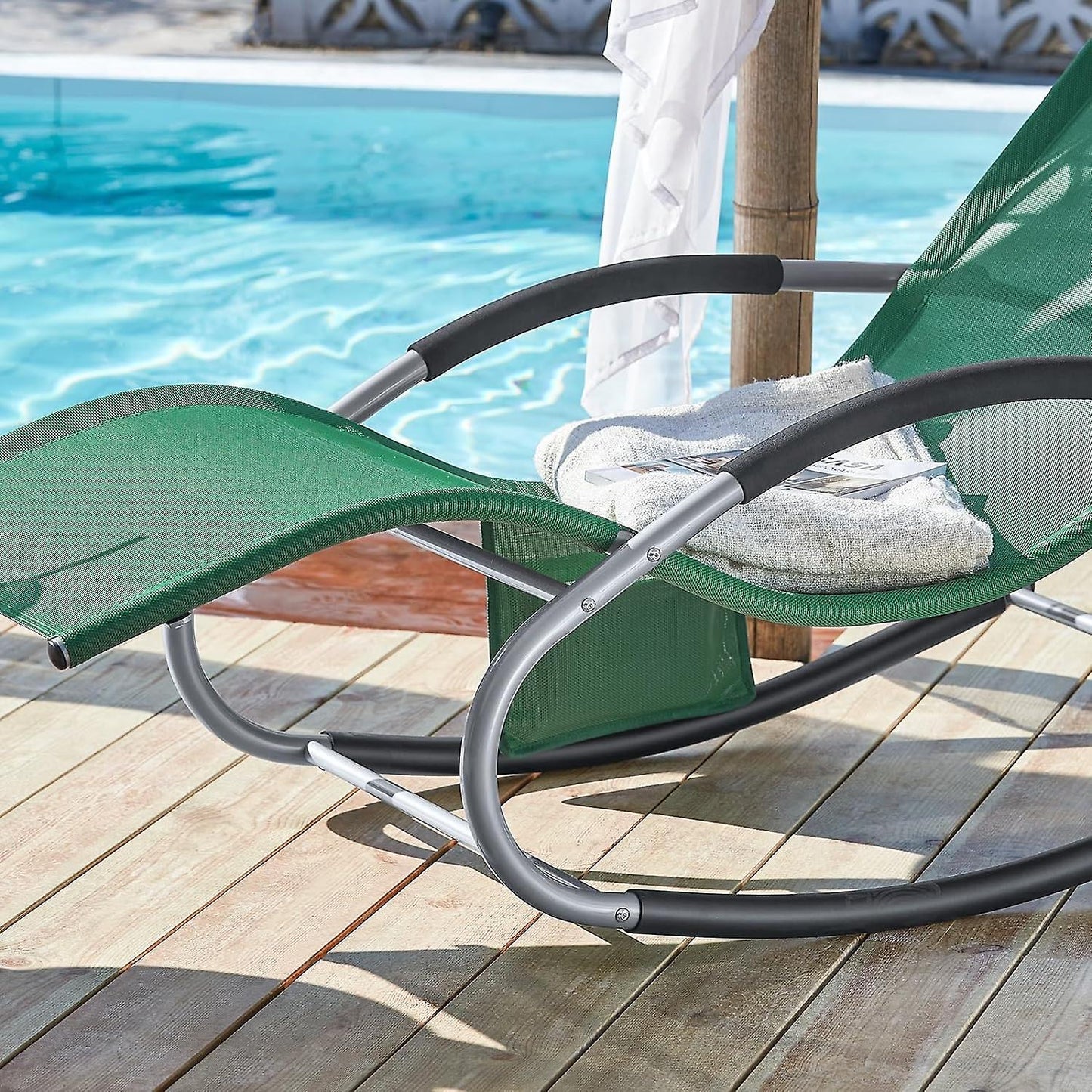 SoBuy - Schommelstoel ligstoel - Donkergroen - 150x63x83 cm