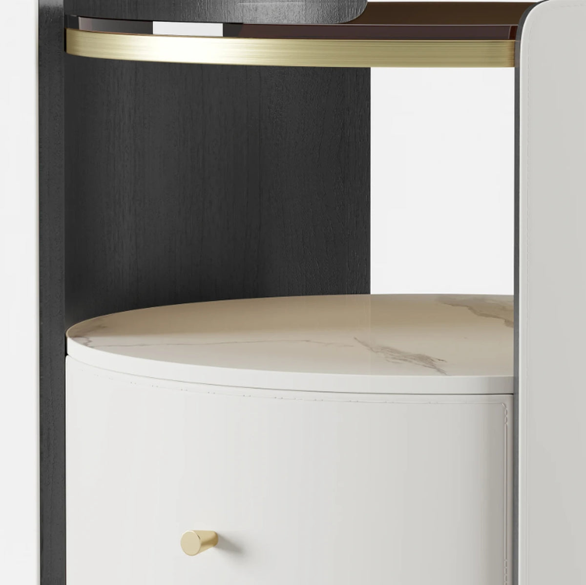 Homary Ronde Nachtkast met Glasblad - Sintersteen - 49 x 49 x 48 cm - Met Lade