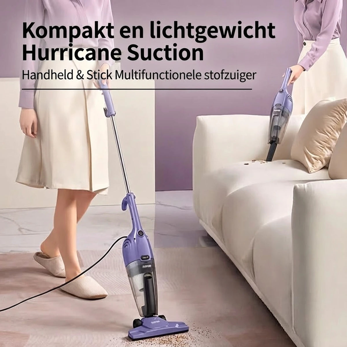Ochama 2-in-1 stofzuiger met snoer (hand- en steelstofzuiger) 0,5 l – Lichtgewicht, 500 W hoog zuigvermogen, slank ontwerp, transparant stofreservoir, eenvoudig te monteren/demonteren – Ideaal voor huishoudens met huisdieren
