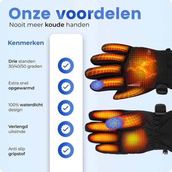 Qualitá® Verwarmde Handschoenen - Handschoenen Verwarmd - Waterafstotende - Elektrische Handschoenen Maat M - Met Touchscreen Compatibiliteit - Wintersport - Oplaadbaar - Zwart