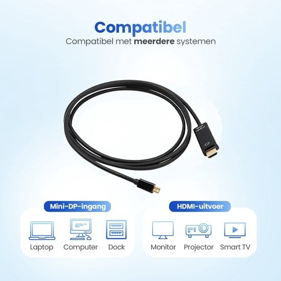 Garpex® Mini DisplayPort naar HDMI Kabel - Mini DP naar HDMI Kabel - HDMI Kabel - 4K 30Hz Ultra HD - Zwart - 1.8 meter