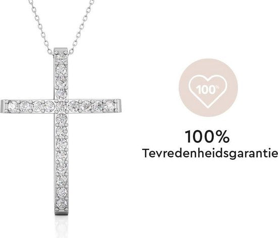 Yolora Dames Ketting met Kruis Hanger en Kalpa Camaka Kristallen - Zilver kleurig - 18K Witgoud Verguld - Cadeauverpakking