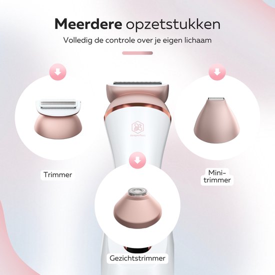 Beeperfect® 3 in 1 Ladyshaves Voor Vrouwen Prime - Scheerapparaat Vrouw - Bikinitrimmer - Oplaadbaar - Waterdicht - 3 Opzetstukken