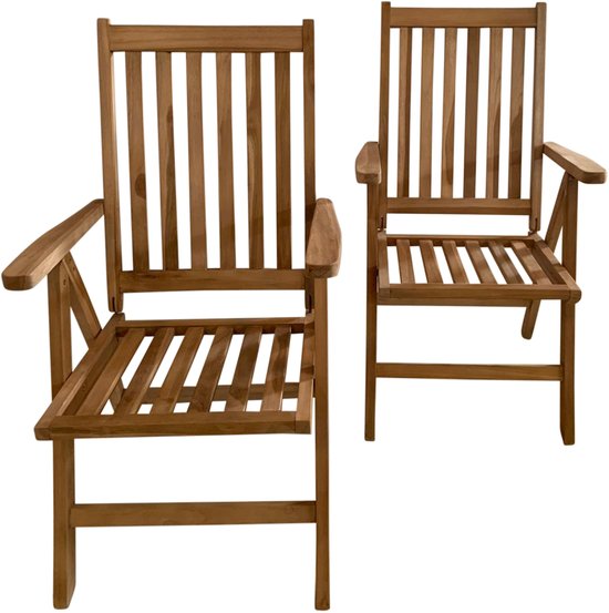 AXI Nuria Teak Verstelbare Tuinstoelen – Houten inklapbare tuinstoelen – 5 Standen – Set van 2 stuks – 100% Teak – 180 kg draagkracht – Tuin, terras of balkon