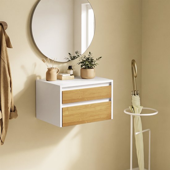SoBuy FBT175-E-WN - Nachtkastje - Wit - 2 Laden - Push-to-Open - 40x29x25 cm | FBT175-E-WN