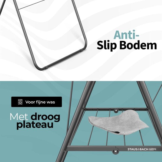 STAUS&BACH Droogrek 20m - Stevig - Inklapbaar Wasrek - Staand - Staal - Mat zwart - Aeriq Compact