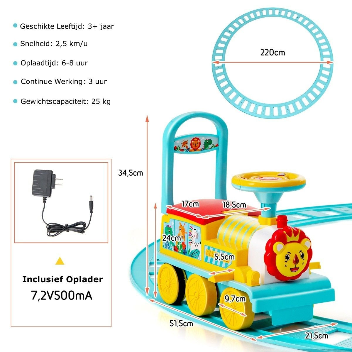 Coast 6V Electric Children's Train om op te staan ??met 16 stukjes rails voor kinderen vanaf 3 jaar