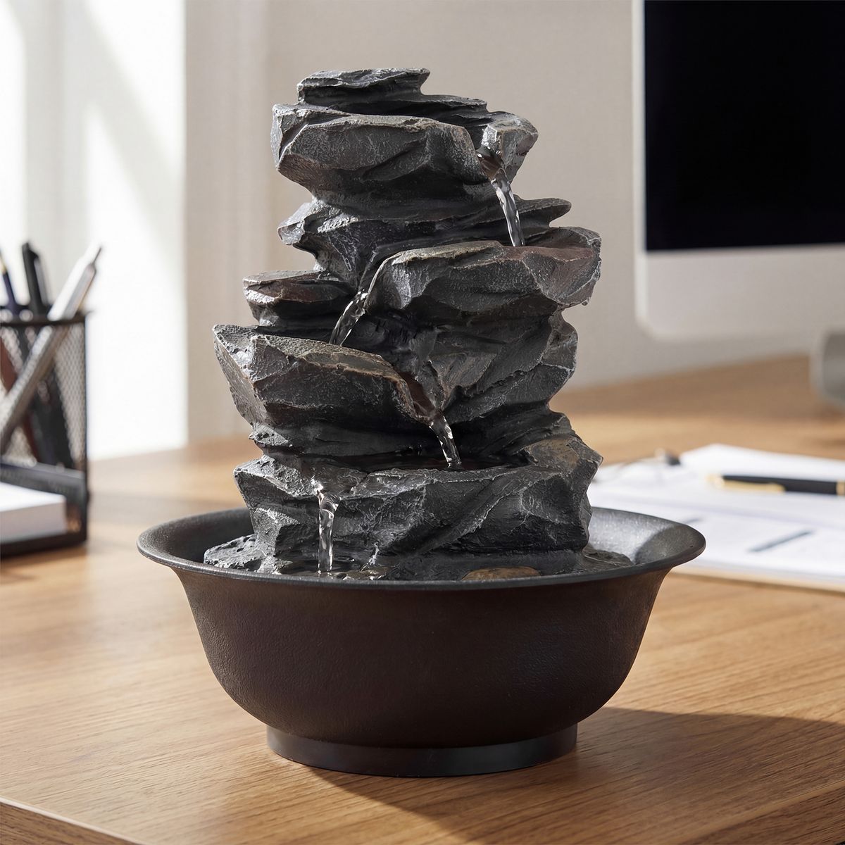 Coast Tafelwaterfontein - waterval met rotslook - LED-verlichting - zwart - 21,5 x 26 cm