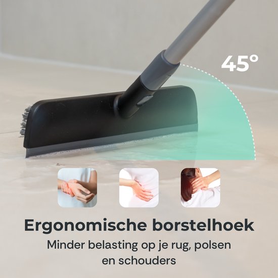 CLEANLY Schrobber en Vloertrekker met Steel - Schoonmaakborstel - Schuurborstel - Schrobber met Steel - Schrobborstel - Luiwagen - Verstelbaar 116-144 cm - Breedte 30,5 cm - Zwart, Grijs