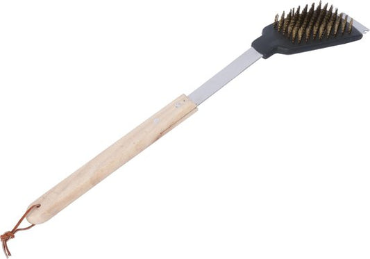 BBQ Collection Bbq-borstel en Barbecueschraper - 2-in-1 Functie - 44 cm - Eikenhouten Steel/ RVS