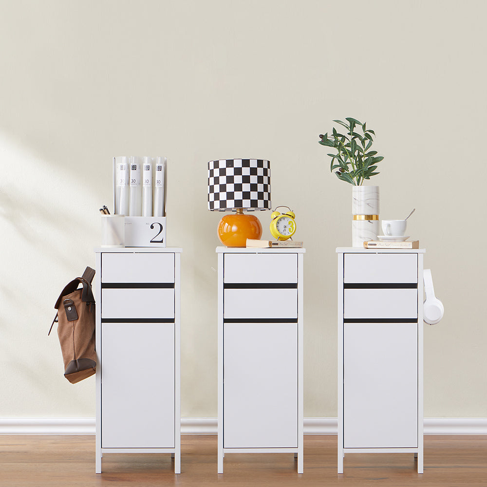 SoBuy FWT108-W Smalle Opbergkast 40x30x76 cm – Wit – Met 2 Lades en 1 Deur
