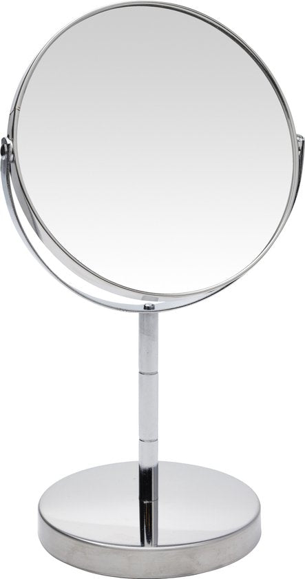 Make-up spiegel - zilver - rond - dubbelzijdig - 14 x 26 cm - Cosmeticaspiegels - Vergootspiegels