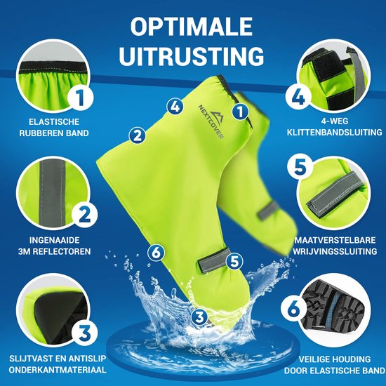 Nextcover® Overschoenen Waterdicht | 100% Waterdichte Regenschoenen Fiets | Reflecterende Schoenovertrek Herbruikbaar| Regenhoezen voor Schoenen | Overschoenen | Schoenbescherming | Fietsoverschoenen