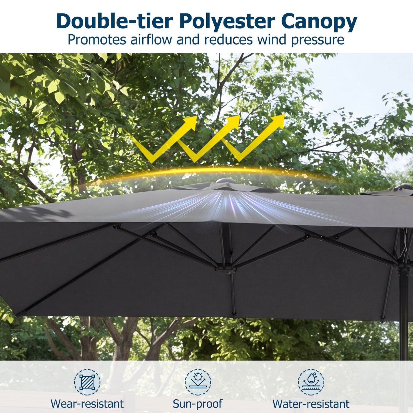 Coast Dubbeldak Parasol 430 x 276 x 260 cm Extra Groot - 12 Ribben - Zwengelsysteem - Grijs