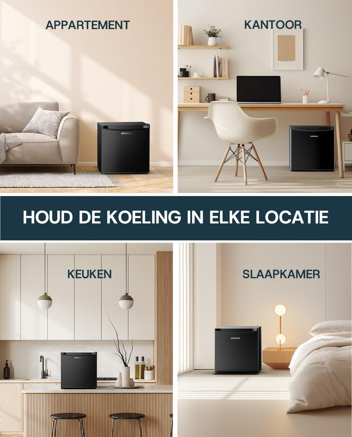 Upstreman Mini-Koelkast Met Vriesvak FR17 – 46 Liter – 41 dB Stil – Zwart – Metaal