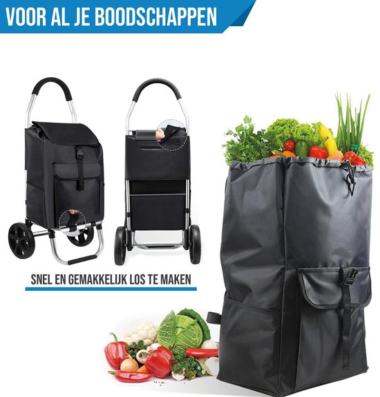 Strex Boodschappentrolley met Wielen - Opvouwbaar - Afneembare Boodschappentas - Boodschappenwagen