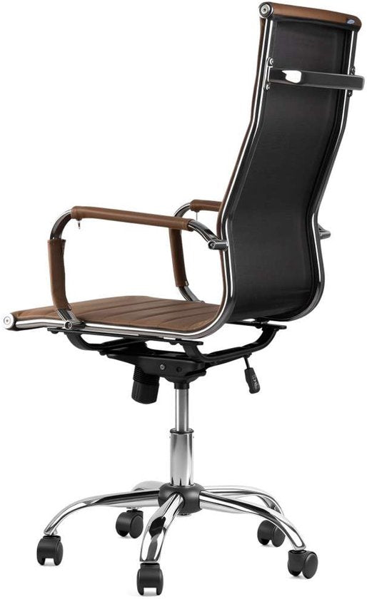 Feel Furniture - Luxe Bureaustoel - Hoge Rugleuning - Cognac met Zilveren Frame