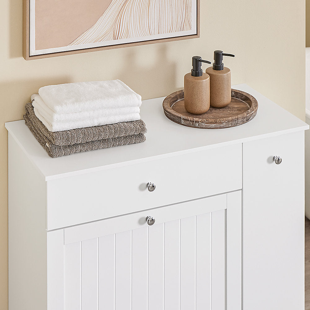 SoBuy Badkamermeubel met Wasmand, Lade en Schuifvak – 78 x 38 x 90,3 cm – Waterdicht & Functioneel – Landelijk Design – Wit