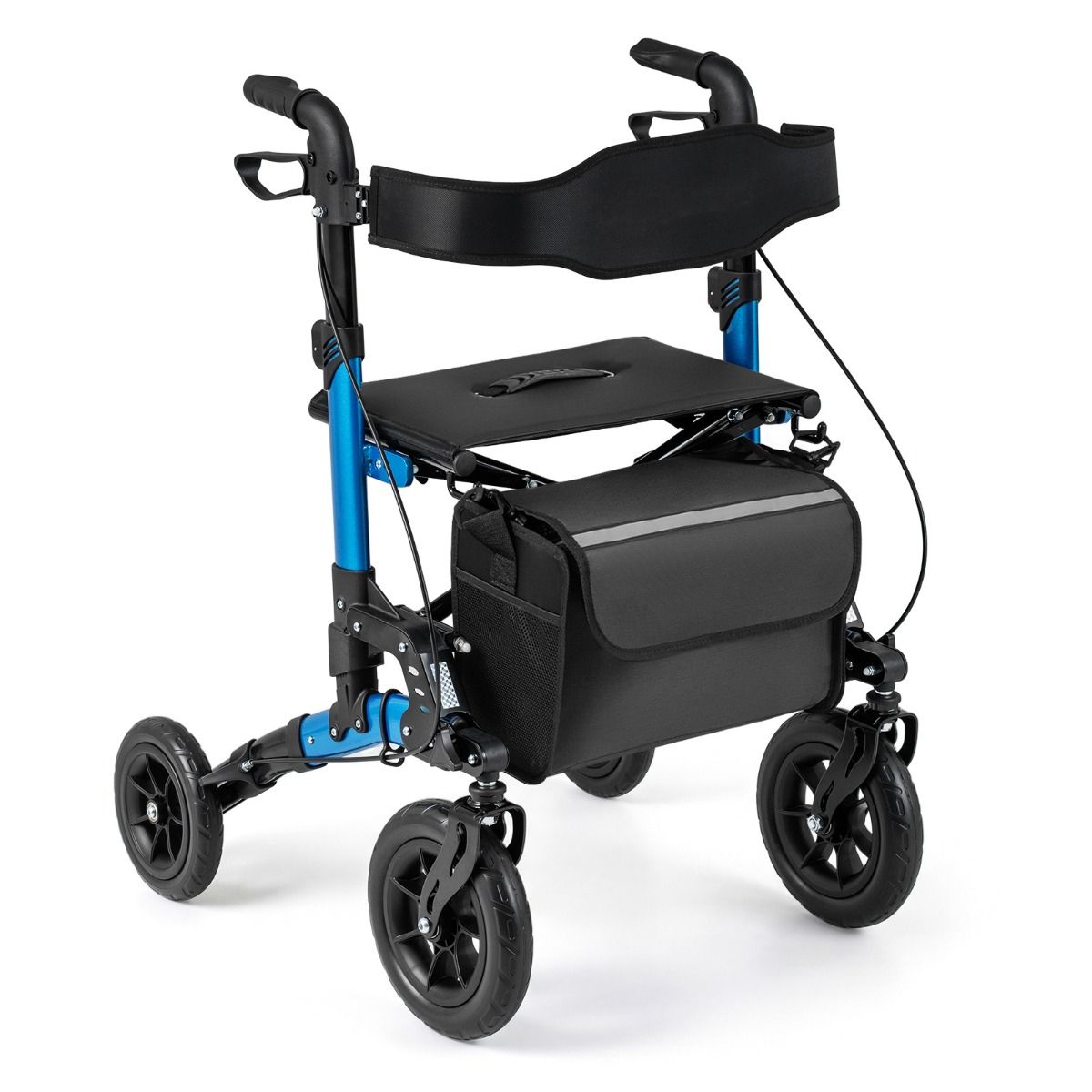 Coast Opvouwbare Rollator voor Senioren - Zitje met netrugleuning - Grote wielen en stokhouder - blauw
