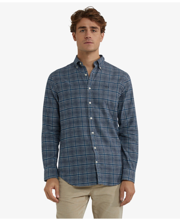 McGregor Flannel Twill Check Shirt Heren – 100% Katoen Flanel – Navy – Maat L