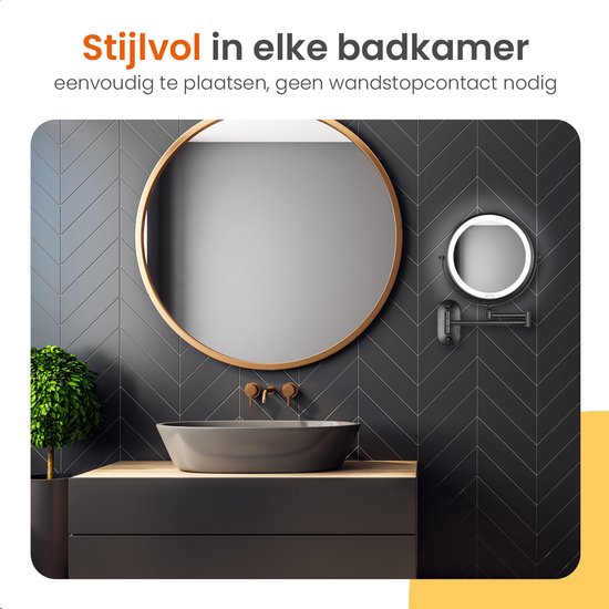 Goliving Make Up Spiegel Met LED Verlichting - Ø25 cm - 10x Vergroting - met USB-C oplaadpoort - Zwart