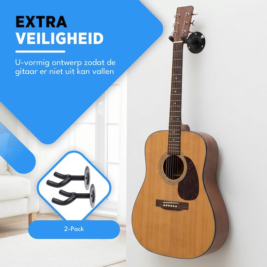 Finesse Gitaar Muurbeugel - 2-Pack - met Plectrums - Wandbeugel - Gitaarstandaard