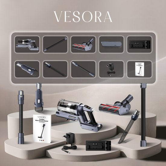 Vesora® 3-in-1 Steelstofzuiger Draadloos zonder Zak - BASIC - Draadloze Stofzuiger - Kruimeldief Snoerloos - Vacuum Cleaner - Handstofzuiger - Stofzuiger Steel met Hepa Filter - Stofzuiger Huisdieren - Zakloze Stofzuiger