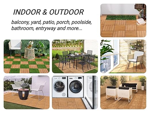 Yaheetech Terrastegels Kliksysteem Set van 27 - Naturel Hout - 30 x 30 cm