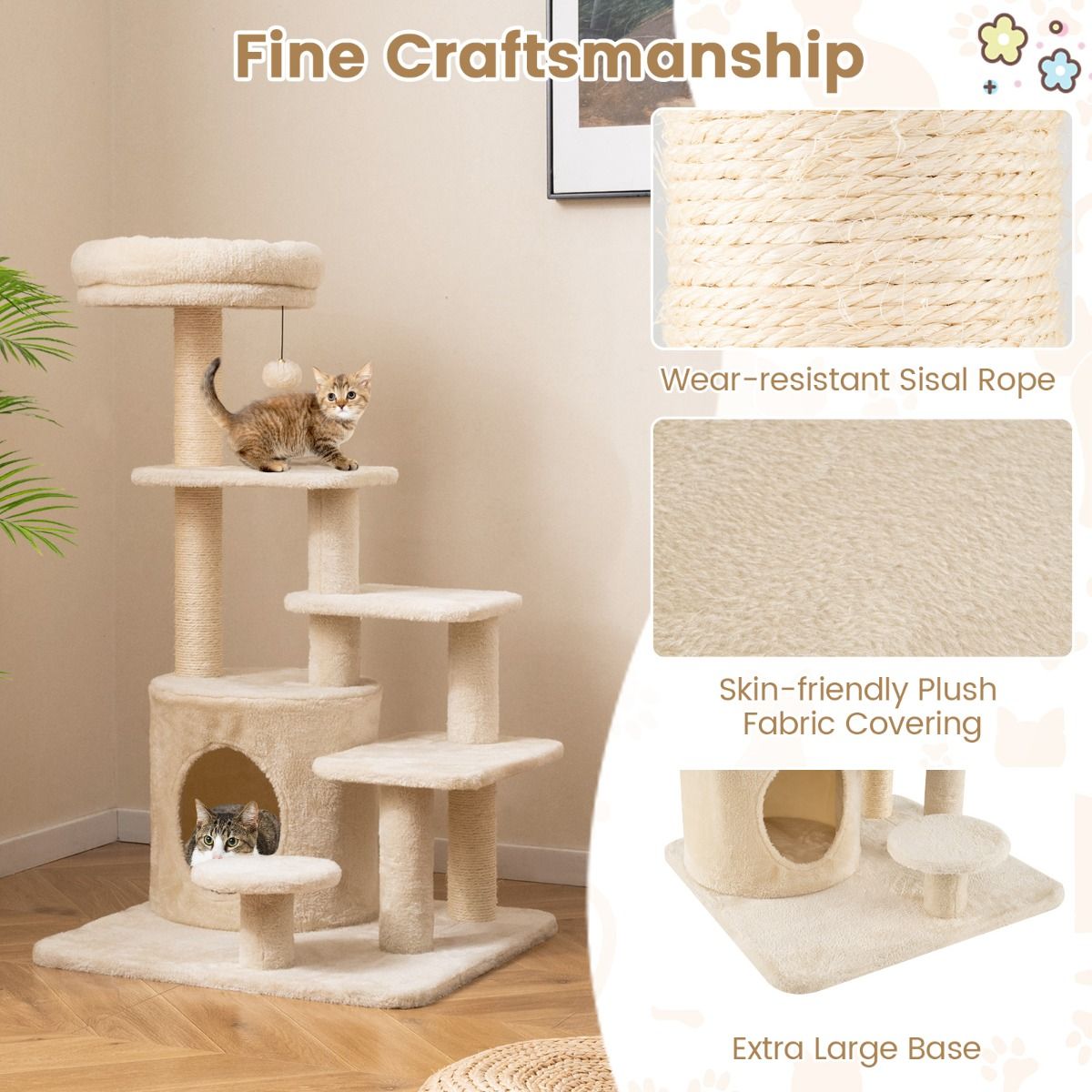 Coast Kattenboom - meerdere verdiepingen - sisal krabpalen - beige/grijs - 102 cm